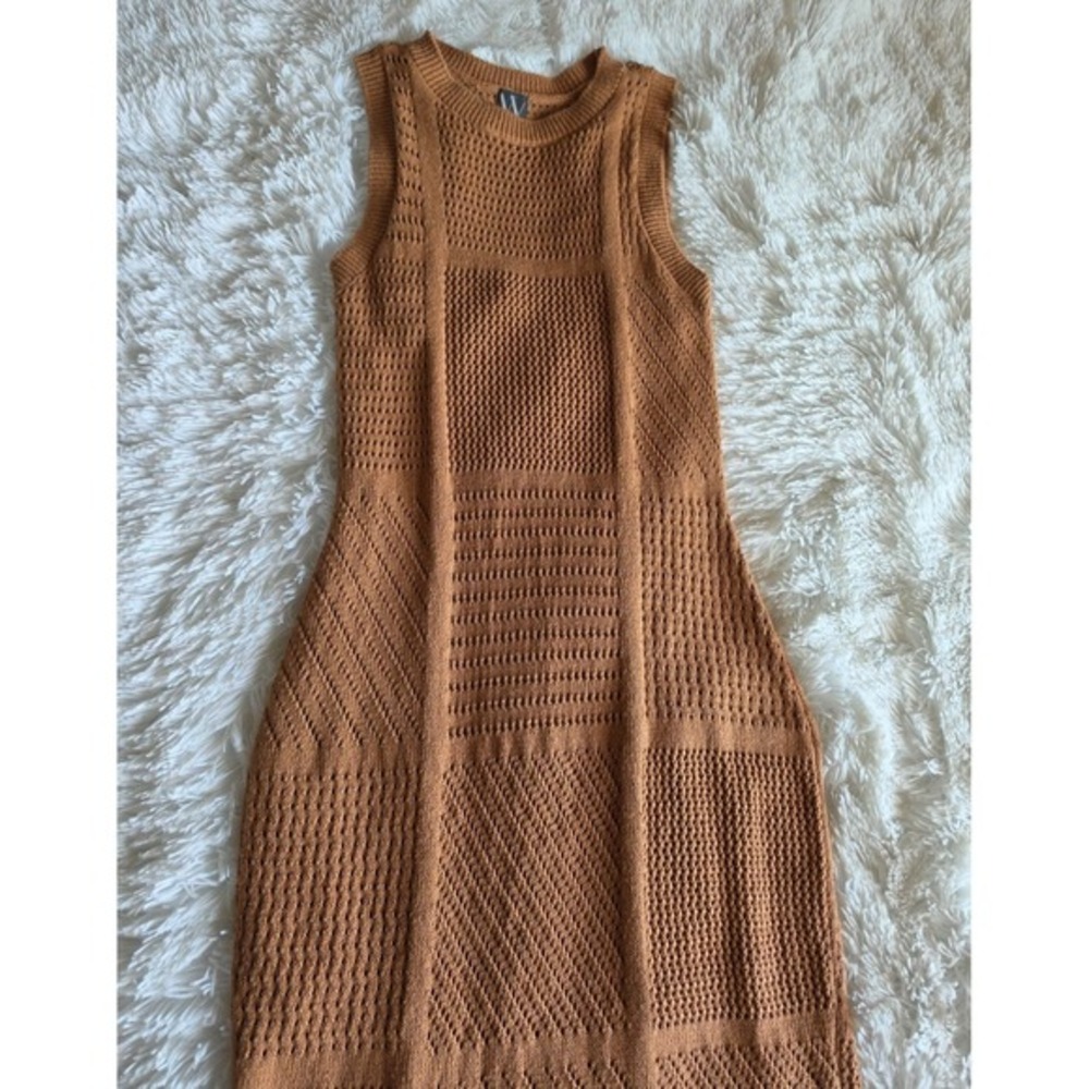 Worthington Women's Crocheted/ Sweater Brown Knitted Sleeveless Dress- S - Picture 5 of 10